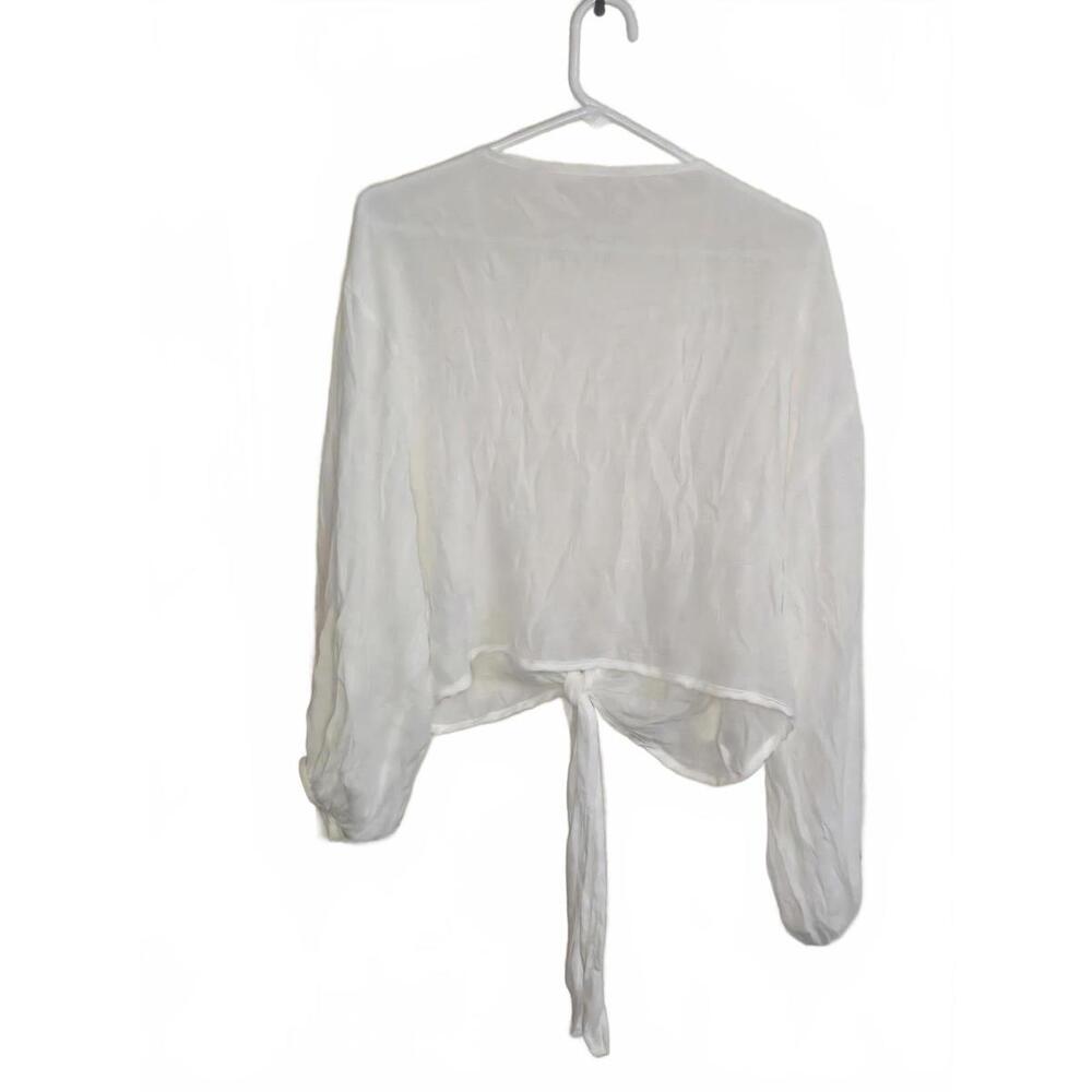 Skue White Sheer Long Sleeve Tie Front Blouse Size Large - Picture 4 of 4